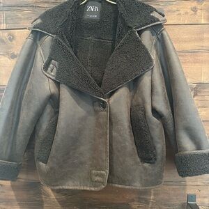 Zara medium shearling double faced brown jacket